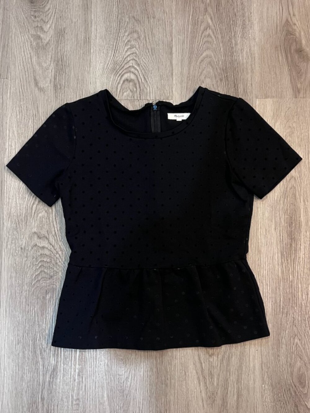 Madewell Black Swiss Dot Peplum Top Size Small